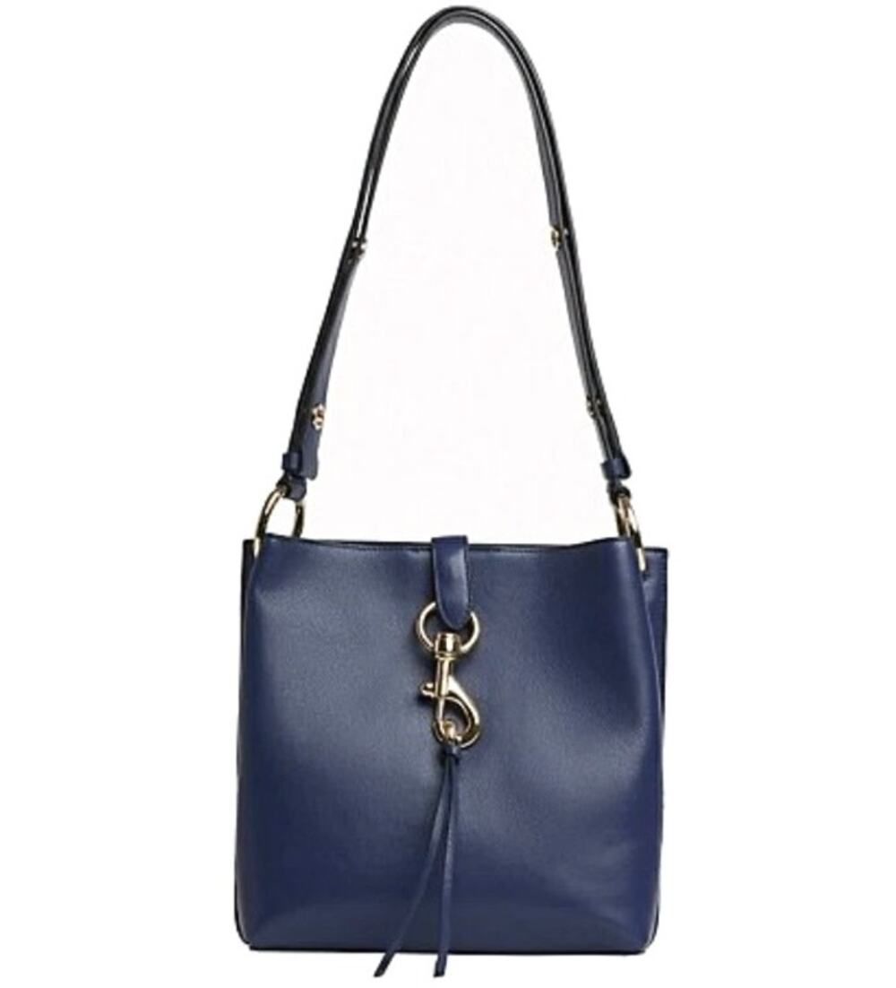 Rebecca Minkoff Megan Small Feed Bag Navy Blue Leather Crossbody Gold Dog Clip